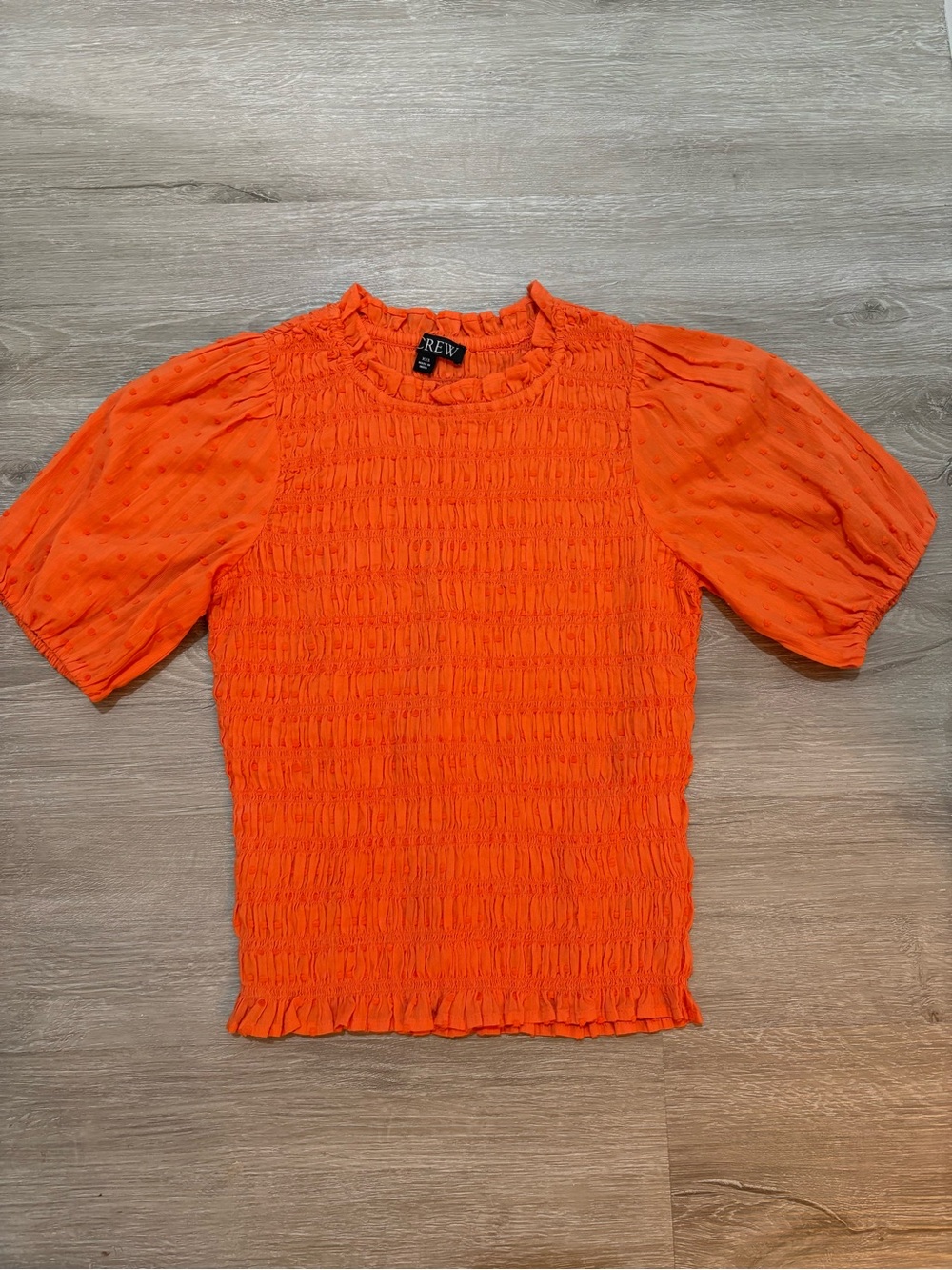 J. Crew Bright Orange Smocked Puff-Sleeve Blouse